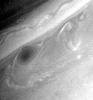 Further details of Saturn's atmosphere are evident in this photograph, a black-and-white print of a green-filter frame taken Aug. 21 by NASA's Voyager 2.