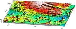 NASA's Mars Global Surveyor shows a three-dimensional view of the Mars '98 Polar landing site from MOLA. The vertical exaggeration is 20:1.