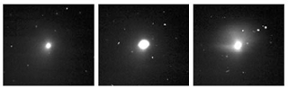 These images shows comet Tempel 1 as seen through the clear filter of the medium resolution imager camera on NASA's Deep Impact. The images were acquired between June 22 and June 24, 2005.