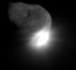 This image shows the initial ejecta that resulted when NASA's Deep Impact probe collided with comet Tempel 1 at 10:52 p.m. Pacific time, July 3 (1:52 a.m. Eastern time, July 4), 2005.