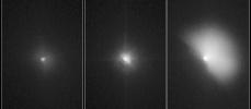 These pictures of comet Tempel 1 were taken by NASA's Hubble Space Telescope. They show the comet before and after it ran over NASA's Deep Impact probe.