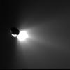 This image shows the view from NASA's Deep Impact's flyby spacecraft as it turned back to look at comet Tempel 1. Fifty minutes earlier, the spacecraft's probe was run over by the comet.