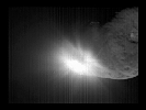 NASA's Deep Impact's flyby spacecraft shows the flash that occurred when comet Tempel 1 ran over the spacecraft's probe taken by the high-resolution camera over a period of 40 seconds.