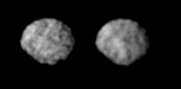 These NASA Voyager 2 images of satellite 1989N2 at a resolution of 4.2 kilometers (2.6 miles) per pixel reveal it to be and irregularly shaped, dark object.