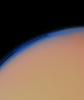 Titan's thick haze layer is shown in this enhanced image from NASA's Voyager 1, taken Nov. 12, 1980 at a distance of 435,000 kilometers (270,000 miles).