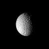 This image of Saturn's moon Mimas was taken by NASA's Voyager 1 on Nov. 12, 1980 and shows the heavily and uniformly cratered surface of the satellite.