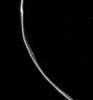 Saturn's F, or outermost ring was photographed from the un-illuminated face of the rings by NASA's Voyager 1 at a range of 750,000 kilometers (470,000 miles).