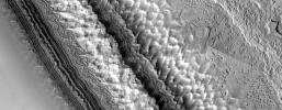 NASA's Mars Global Surveyor shows complex erosional patterns that have developed on Mars' south polar cap, perhaps by a combination of sublimation, wind erosion, and ground-collapse.