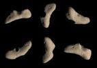 These color images taken by NASA's NEAR Shoemaker spacecraft on Feb 12, 2000, show the subtle butterscotch hue is typical of a wide variety of minerals thought to be the major components of asteroids like Eros.