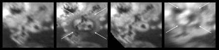 This set of four images, taken by NASA's Galileo spacecraft, shows a sequence of volcanic activity on Jupiter's moon Io over the last two years.