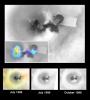 This collage of images shows the dizzying rate of geologic activity at one of the many erupting volcanoes on Jupiter's moon Io, as viewed by NASA's Galileo spacecraft during the closest-ever Io flyby on October 10, 1999.