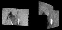 This image shows the Chaac region, on Jupiter's moon Io, viewed by two instruments on NASA's spacecraft Galileo during the flyby on February 22, 2000. On the left is an image taken by Galileo's onboard camera.
