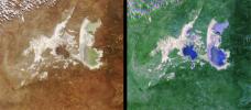 These images from NASA's Terra satellite images of the Ntwetwe and Sua Pans in northeastern Botswana were acquired on August 18, 2000 (Terra orbit 3553).