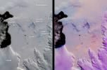 This pair of images from NASA's Terra satellite are of the Pine Island Glacier in western Antarctica, acquired on December 12, 2000 during Terra orbit 5246.