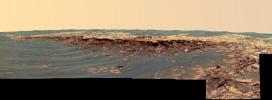 The panoramic camera aboard NASA's Mars Exploration Rover Opportunity acquired this panorama of the 'Payson' outcrop on the western edge of 'Erebus' Crater during Opportunity's sol 744 (Feb. 26, 2006).