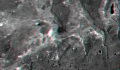 This anaglyph, from NASA's Shuttle Radar Topography Mission, shows basalt cliffs along the northwest edge of the Meseta de Somuncura plateau near Sierra Colorada, Argentina. 3D glasses are necessary to view this image.