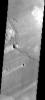 These windstreaks are located in the southern part of Syrtis major on Mars. This image was taken by NASA's 2001 Mars Odyssey.