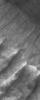 NASA's Mars Global Surveyor shows gullies and dust devil streaks on the slopes of a large dune in Russell Crater. Gullies on martian dunes typically occur only in the Noachis Terra region.