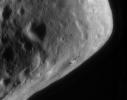 This image of asteroid Eros, taken by NASA's NEAR Shoemaker on Sept. 9, 2000, shows several long ridges and a cluster of boulders. The eastern end's blocky, angular appearance likely results from large impacts suffered by Eros early in its history.