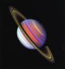 Saturn's rings are bright and its northern hemisphere defined by bright features as NASA's Voyager 2 approaches Saturn, which it will encounter on Aug. 25, 1981.