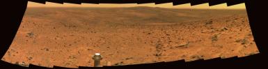 This true-color panorama in hues of red and brown from NASA's Mars Exploration Rover Spirit taken in Sept, 2005 shows a field of view covered in rocks as the rover explored Gusev Crater on Mars.