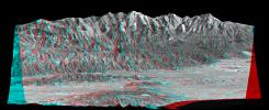 Mount San Antonio (more commonly known as Mount Baldy) crowns the San Gabriel Mountains northeast of Los Angeles, Calif., in this anaglyph from NASA's Shuttle Radar Topography Mission. 3D glasses are necessary to view this image.