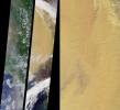 These images from NASA's Terra satellite eastern China compare a somewhat hazy summer view from July 9, 2000 (left) with a spectacularly dusty spring view from April 7, 2001 (middle).