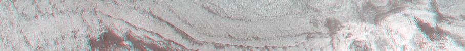 This anaglyph from NASA's Mars Global Surveyor shows eroded, pitted, light-toned layer outcrops in Iani Chaos. 3D glasses are necessary to view this image.