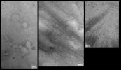 NASA's Mars Global Surveyor shows patterned ground on Mars taking the form of large polygons, each bounded by either troughs or ridges made up of rock particles different in size from those seen in the interior of the polygon. 