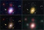 This image demonstrates how data from two of NASA's Great Observatories, the Spitzer and Hubble Space Telescopes, are used to identify one of the most distant galaxies ever seen. This galaxy is named named HUDF-JD2.