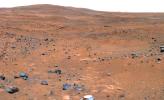 This view from Spirit's panoramic camera is assembled from frames acquired on Nov. 23 and 24, 2005 from the rover's position near an outcrop called 'Seminole.' The marscape shows an abundance of rocks upon red soil.