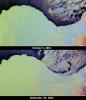 These images from NASA's Terra satellite portray the Amery Ice Shelf front on October 6, 2001 (top) and September 29, 2002 (bottom), and illustrate changes that took place over the year elapsed between the two views.