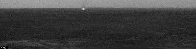One dust devil scoots across the center of the view showing a few dust devils inside Mars' Gusev Crater. The image was taken by the navigation camera on NASA's Mars Exploration Rover Spirit during the rover's 543rd martian day, or sol (July 13, 2005).