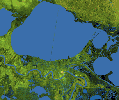 The city of New Orleans, situated on the southern shore of Lake Pontchartrain, is shown in this radar image from NASA's Shuttle Radar Topography Mission. In this image bright areas show regions of high radar reflectivity, such as from urban areas.
