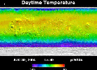 NASA's Mars Global Surveyor shows temperatures outlining the growth and retreat of the martian northern and southern polar ice caps. The caps grow in winter and are composed of carbon dioxide ice.