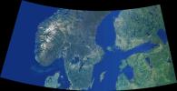 Data from NASA's Terra spacecraft were combined to create this cloud-free natural-color mosaic of Scandinavia and the Baltic region.