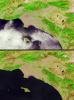 Brush fires consumed nearly 750,000 acres across Southern California between October 21 and November 18, 2003. Burn scars and vegetation changes wrought by the fires are illustrated in these false-color images from NASA's Terra spacecraft.