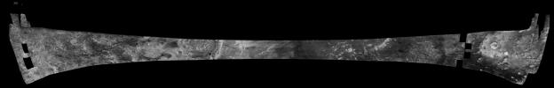 This image was obtained by NASA's Cassini radar instrument during a flyby on Feb. 15, 2005. The radar antenna was pointing toward Titan at an altitude of 1,577 kilometers (890 miles) during the closest approach.