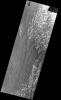This image from NASA's Mars Odyssey spacecraft shows relatively dark coarse grained material forming individual dunes coalescing into a relatively uniform sand sheet.
