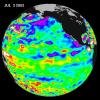 NASA's Jason oceanography satellite took a 10-day data collection in 2003, indicating that near-equatorial ocean had been very quiet, although sea levels and sea-surface temperatures were near normal or slightly warmer.