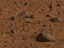 The smooth surfaces of angular and rounded rocks seen in this image of the martian terrain may have been polished by wind-blown debris. The picture was taken by the panoramic camera onboard NASA's Mars Exploration Rover Spirit. 