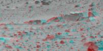 Dust-covered rocks can be seen in this portion of the 3D image taken by the panoramic camera on NASA's Mars Exploration Rover Spirit. 3D glasses are necessary to view this image.