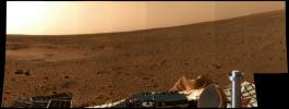 This color postcard from Mars, taken on Sol 5 by the panoramic camera onboard NASA's Mars Exploration Rover Spirit, looks to the north. The apparent slope of the horizon is due to the several-degree tilt of the lander deck.
