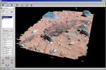 A three-dimensional color model created using data from NASA's Mars Exploration Rover's panoramic camera shows images of airbag drag marks on the martian surface.
