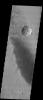 This image from NASA's 2001 Mars Odyssey released on Jan 15, 2004 shows a smaller crater on the floor of the much larger Gusev Crater.