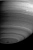 This image from NASA's Cassini spacecraft shows dramatic details in the swirling, turbulent bands of clouds in Saturn's atmosphere. Particularly noteworthy is the disturbed equatorial region.