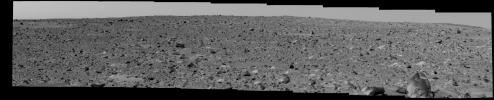 NASA's Mars Exploration Rover Spirit's view of the rocky and bumpy terrain that lies between it and the large crater dubbed 'Bonneville.' A large rock called 'Humphries' can be seen.