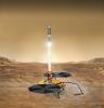 This artist's concept of the proposed NASA Mars Sample Return mission shows the launch of the martian sample back toward Earth.