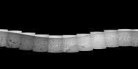 This 360-degree navigation camera mosaic was taken by Mars Exploration Rover Spirit on March 9, 2004, after a drive that brought the rover to less than 20 meters (66 feet) from the rim of the crater nicknamed 'Bonneville.'