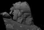 This image shows a 3-D model of the rock dubbed 'Humphrey' at Gusev Crater, NASA's Mars Exploration Rover Spirit's landing site. Spirit examined the lumpy rock both before and after it drilled a hole into the rock surface.